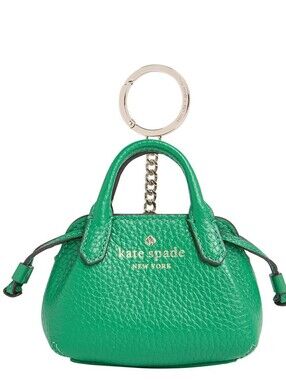 KATE SPADE Dumpling Pebble Leather Micro Coin Purse Key Ring in Green Bean